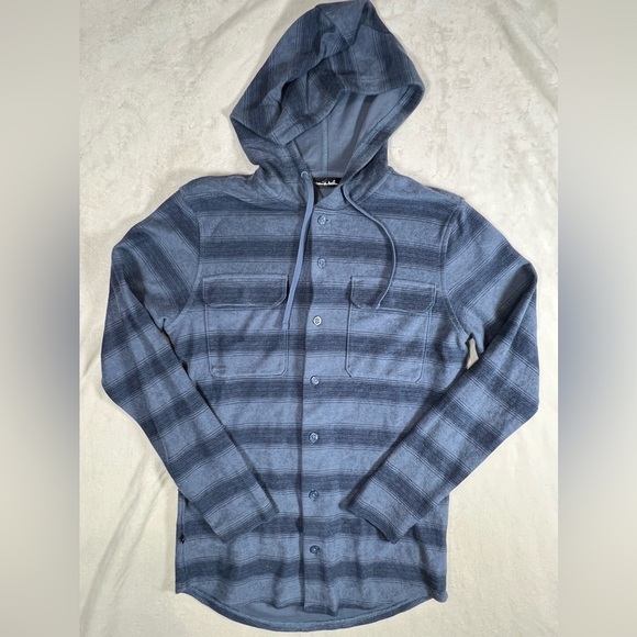 Travis Mathew Size Small Cotton Blend Hooded Blue Button Front Sweater Golf EUC - Picture 4 of 12